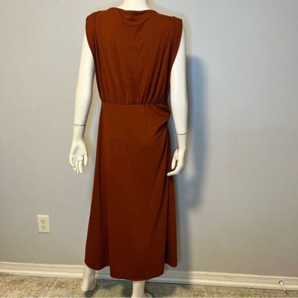 New With Tag Zara Belted Midi Dress Brown Size XL - Picture 2 of 9